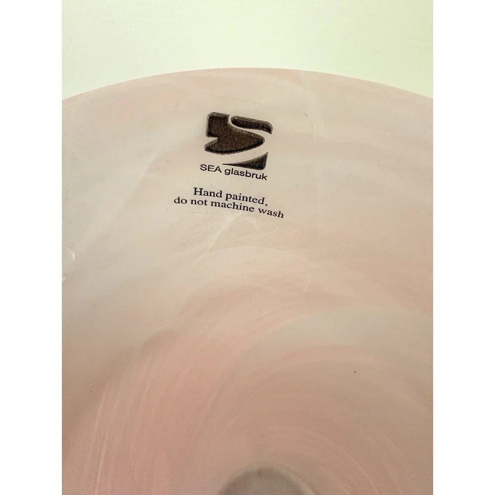 SEA Glasbruk Sweden Pink Swirl Art Glass Vase Hand Painted 7 Inch Classic